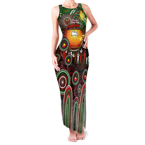 Personalised NAIDOC Week 2025 Rabbitohs Rugby Family Matching Tank Maxi Dress and Hawaiian Shirt Aboriginal Dot Painting