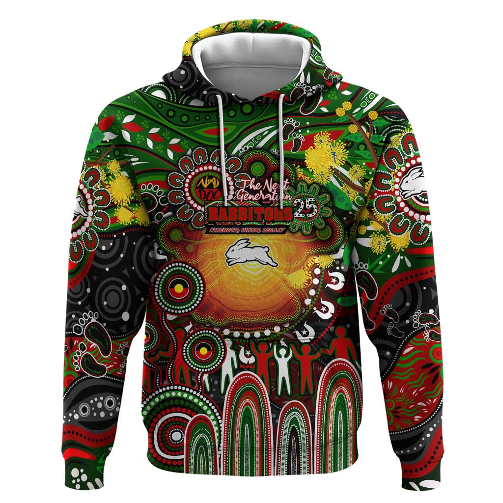 Personalised NAIDOC Week 2025 Rabbitohs Rugby Hoodie Aboriginal Dot Painting
