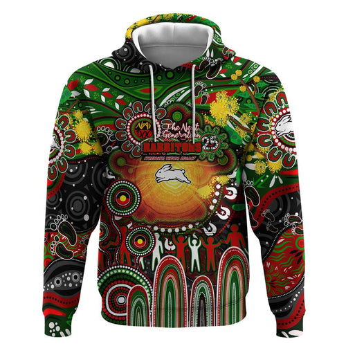 Personalised NAIDOC Week 2025 Rabbitohs Rugby Hoodie Aboriginal Dot Painting