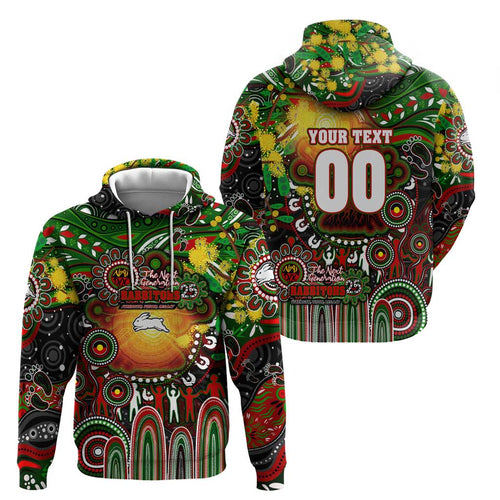 Personalised NAIDOC Week 2025 Rabbitohs Rugby Hoodie Aboriginal Dot Painting
