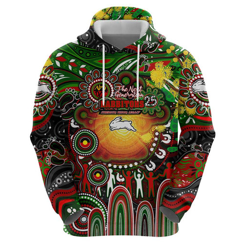 Personalised NAIDOC Week 2025 Rabbitohs Rugby Hoodie Aboriginal Dot Painting