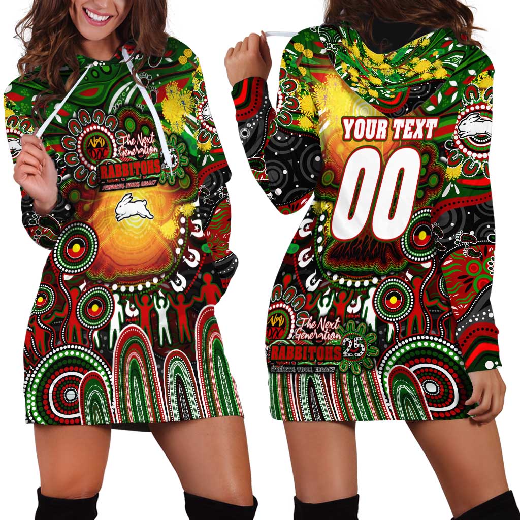 Personalised NAIDOC Week 2025 Rabbitohs Rugby Hoodie Dress Aboriginal Dot Painting