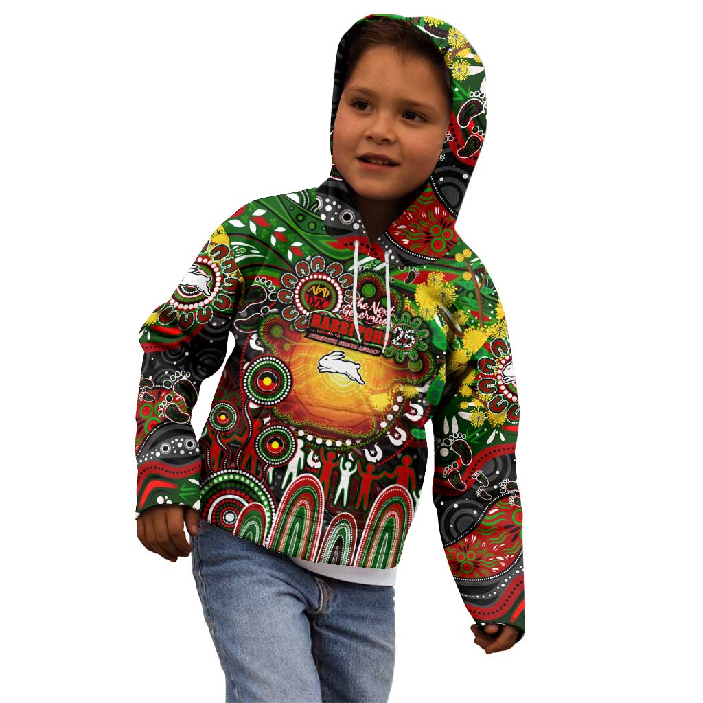 Personalised NAIDOC Week 2025 Rabbitohs Rugby Kid Hoodie Aboriginal Dot Painting