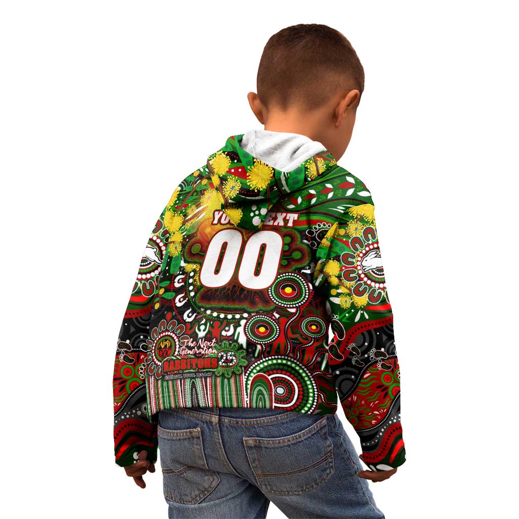 Personalised NAIDOC Week 2025 Rabbitohs Rugby Kid Hoodie Aboriginal Dot Painting