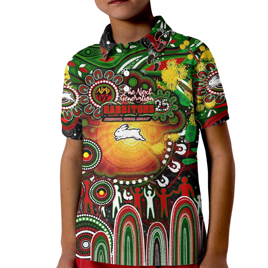 Personalised NAIDOC Week 2025 Rabbitohs Rugby Kid Polo Shirt Aboriginal Dot Painting