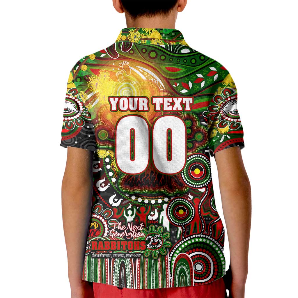Personalised NAIDOC Week 2025 Rabbitohs Rugby Kid Polo Shirt Aboriginal Dot Painting
