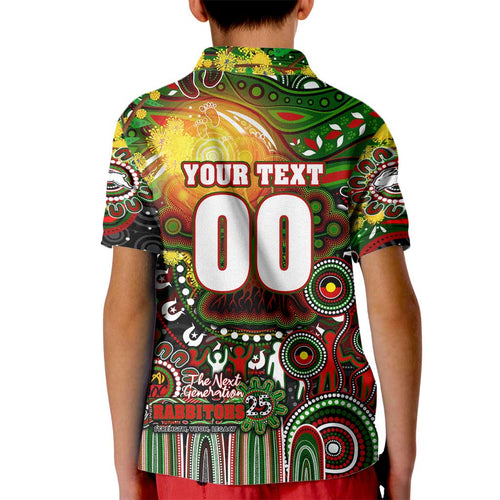 Personalised NAIDOC Week 2025 Rabbitohs Rugby Kid Polo Shirt Aboriginal Dot Painting