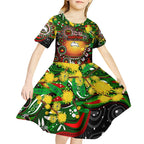 Personalised NAIDOC Week 2025 Rabbitohs Rugby Kid Short Sleeve Dress Aboriginal Dot Painting