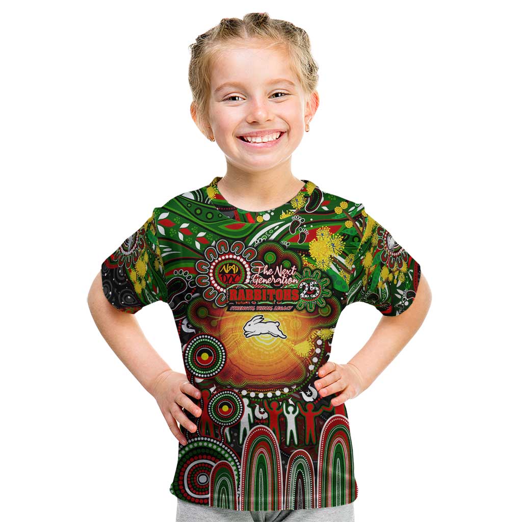 Personalised NAIDOC Week 2025 Rabbitohs Rugby Kid T Shirt Aboriginal Dot Painting