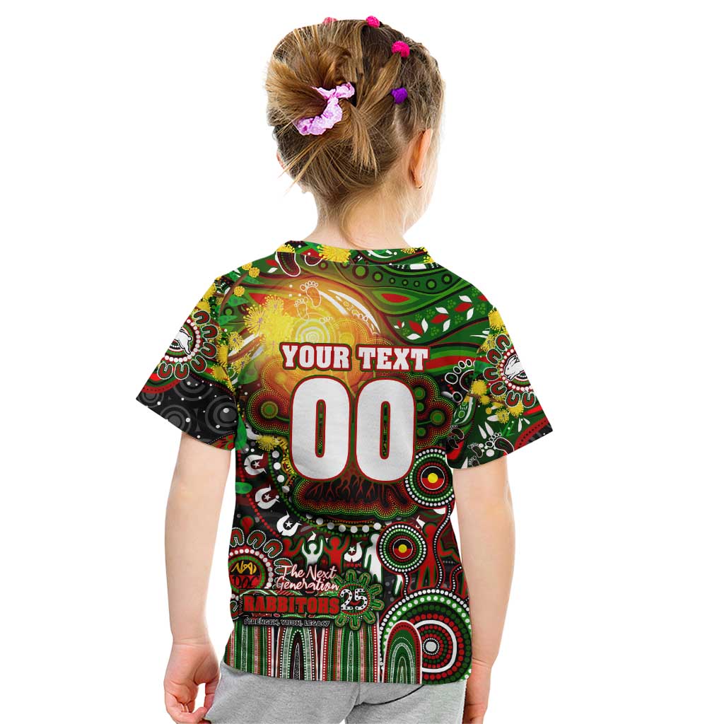 Personalised NAIDOC Week 2025 Rabbitohs Rugby Kid T Shirt Aboriginal Dot Painting