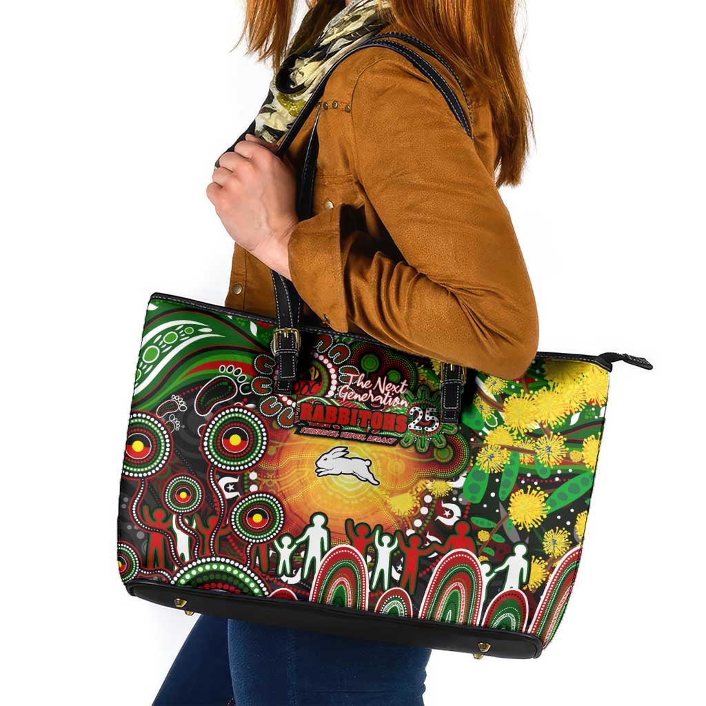 NAIDOC Week 2025 Rabbitohs Rugby Leather Tote Bag Aboriginal Dot Painting