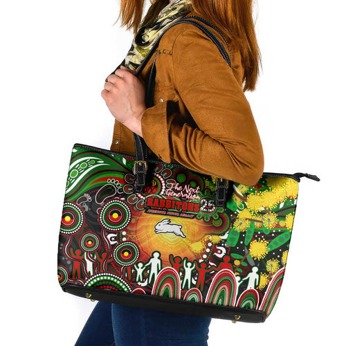 NAIDOC Week 2025 Rabbitohs Rugby Leather Tote Bag Aboriginal Dot Painting