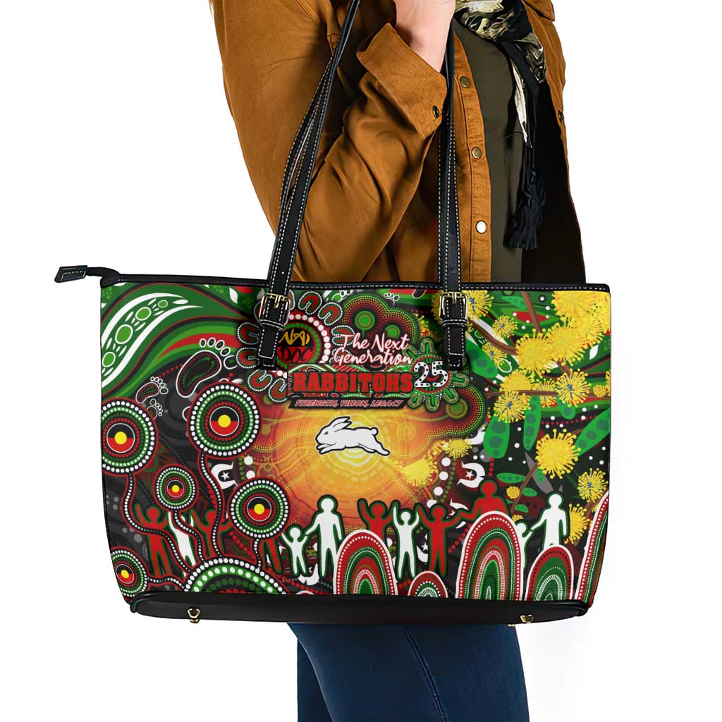 NAIDOC Week 2025 Rabbitohs Rugby Leather Tote Bag Aboriginal Dot Painting
