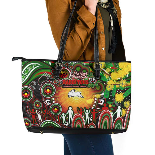 NAIDOC Week 2025 Rabbitohs Rugby Leather Tote Bag Aboriginal Dot Painting