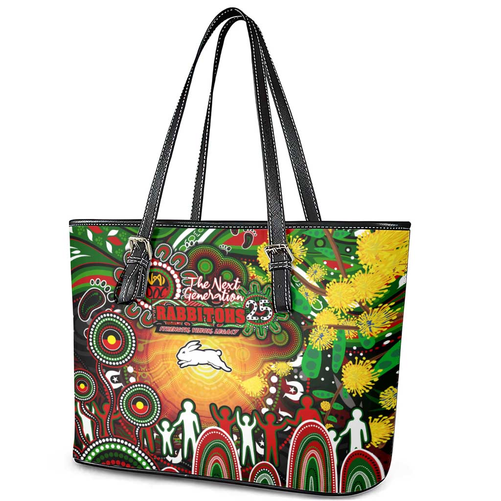 NAIDOC Week 2025 Rabbitohs Rugby Leather Tote Bag Aboriginal Dot Painting