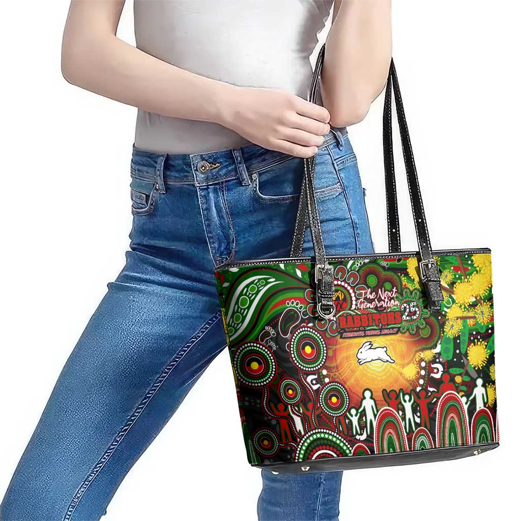 NAIDOC Week 2025 Rabbitohs Rugby Leather Tote Bag Aboriginal Dot Painting