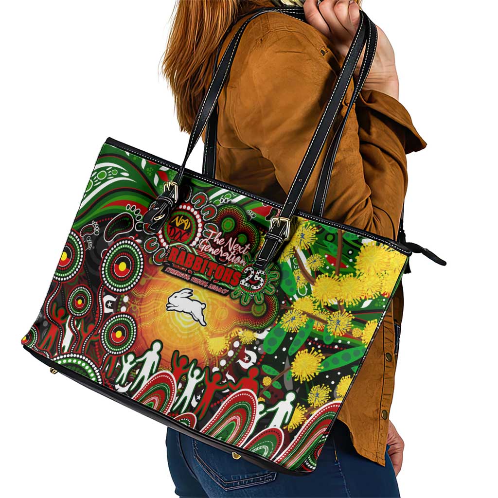 NAIDOC Week 2025 Rabbitohs Rugby Leather Tote Bag Aboriginal Dot Painting