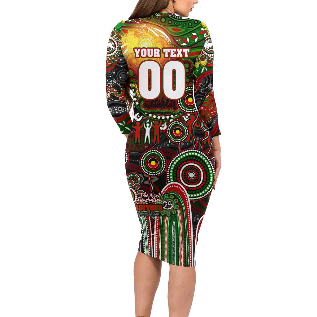 Personalised NAIDOC Week 2025 Rabbitohs Rugby Long Sleeve Bodycon Dress Aboriginal Dot Painting