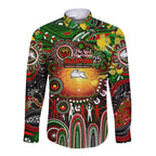 Personalised NAIDOC Week 2025 Rabbitohs Rugby Long Sleeve Button Shirt Aboriginal Dot Painting