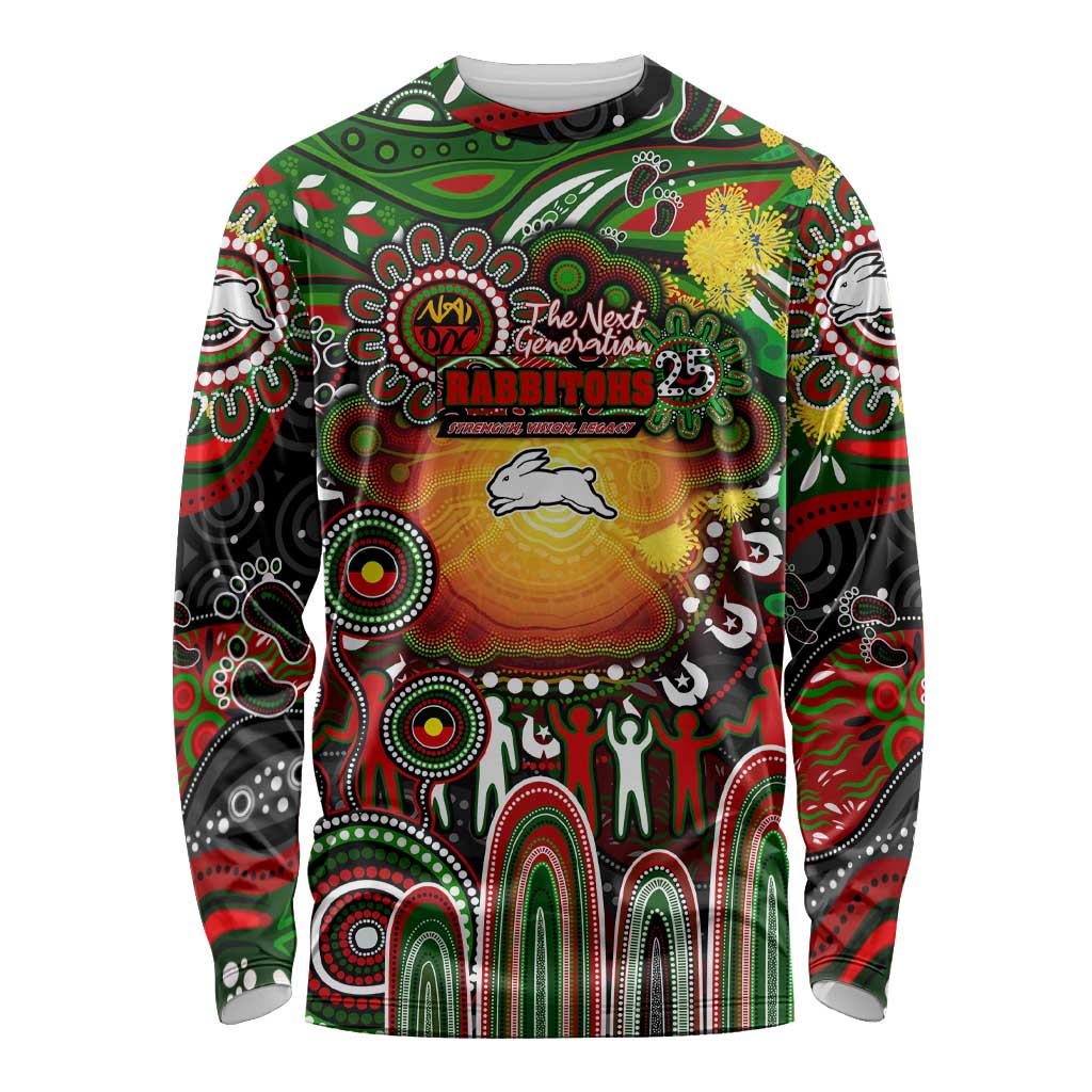 Personalised NAIDOC Week 2025 Rabbitohs Rugby Long Sleeve Shirt Aboriginal Dot Painting