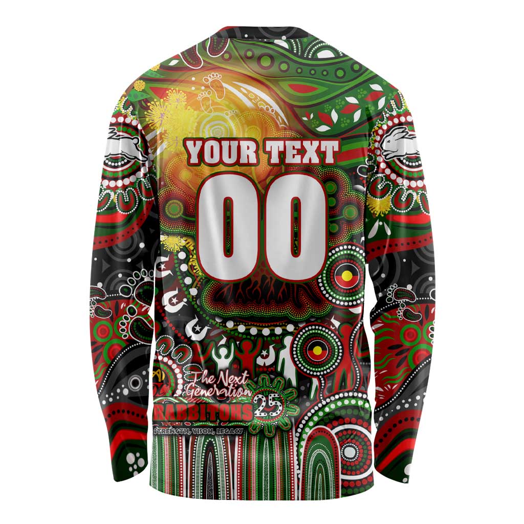 Personalised NAIDOC Week 2025 Rabbitohs Rugby Long Sleeve Shirt Aboriginal Dot Painting