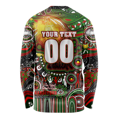 Personalised NAIDOC Week 2025 Rabbitohs Rugby Long Sleeve Shirt Aboriginal Dot Painting