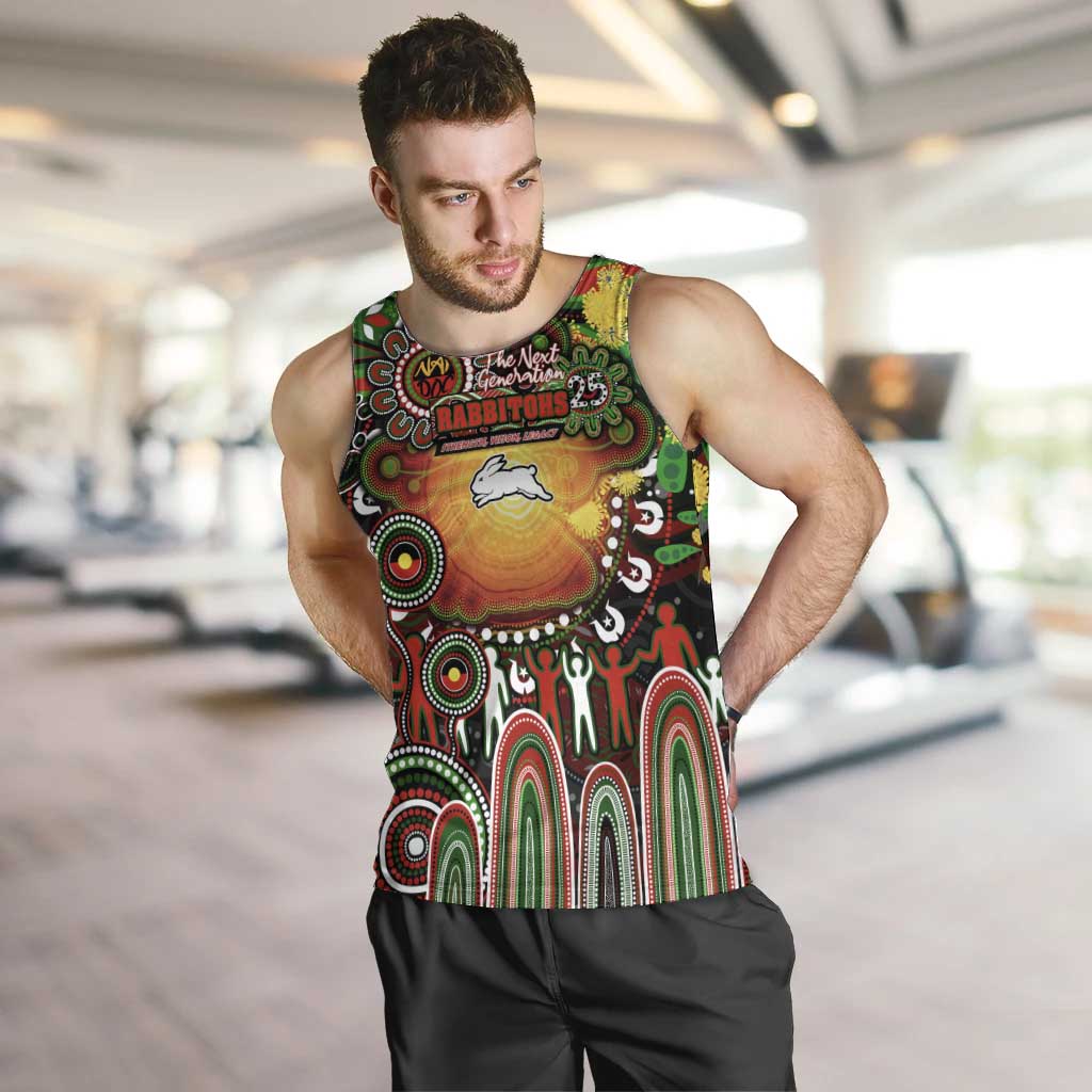 Personalised NAIDOC Week 2025 Rabbitohs Rugby Men Tank Top Aboriginal Dot Painting