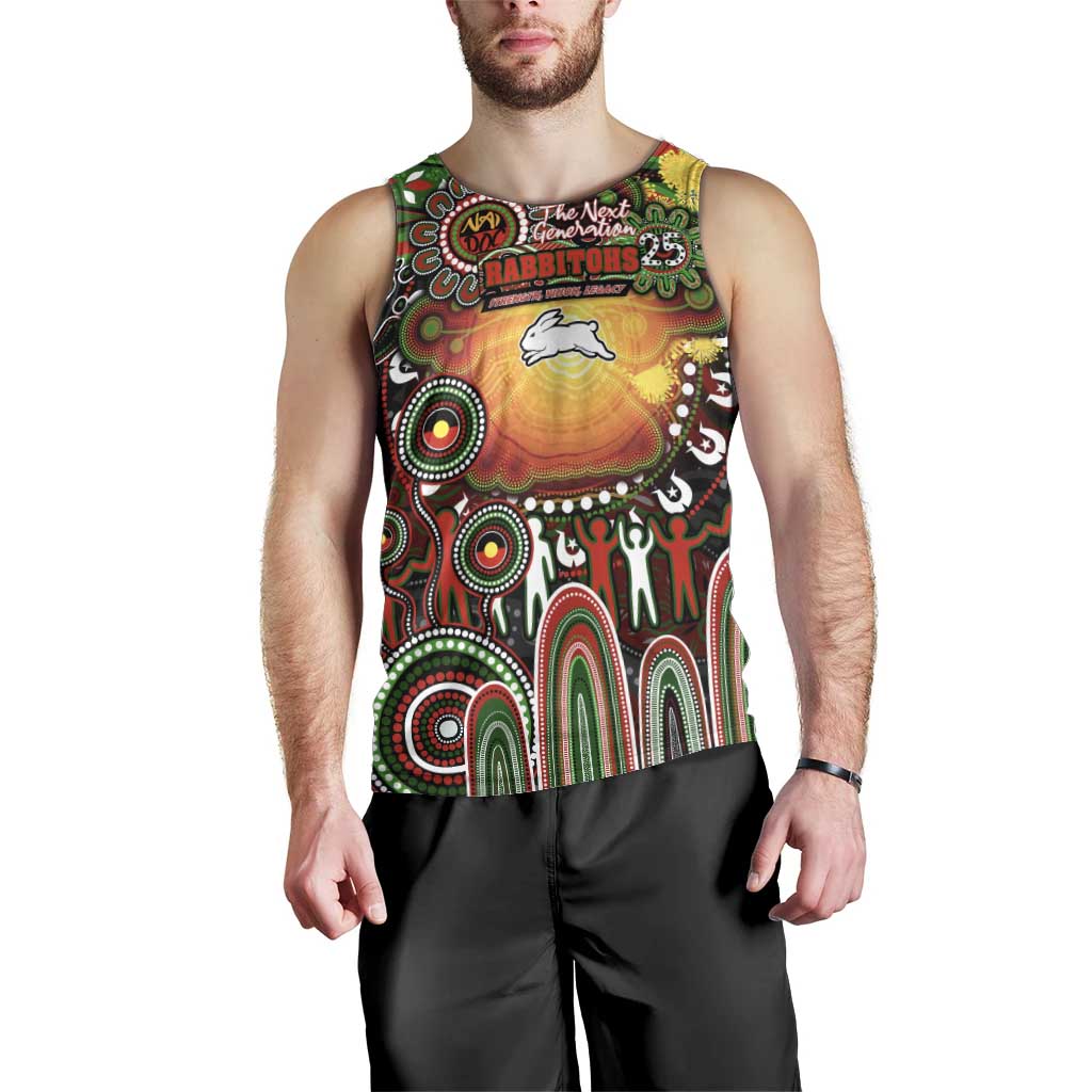 Personalised NAIDOC Week 2025 Rabbitohs Rugby Men Tank Top Aboriginal Dot Painting