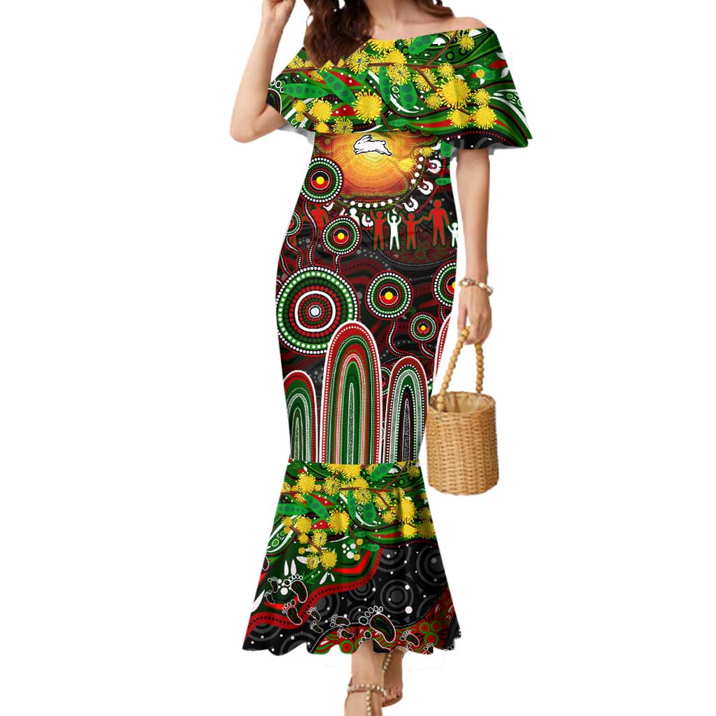 Personalised NAIDOC Week 2025 Rabbitohs Rugby Mermaid Dress Aboriginal Dot Painting