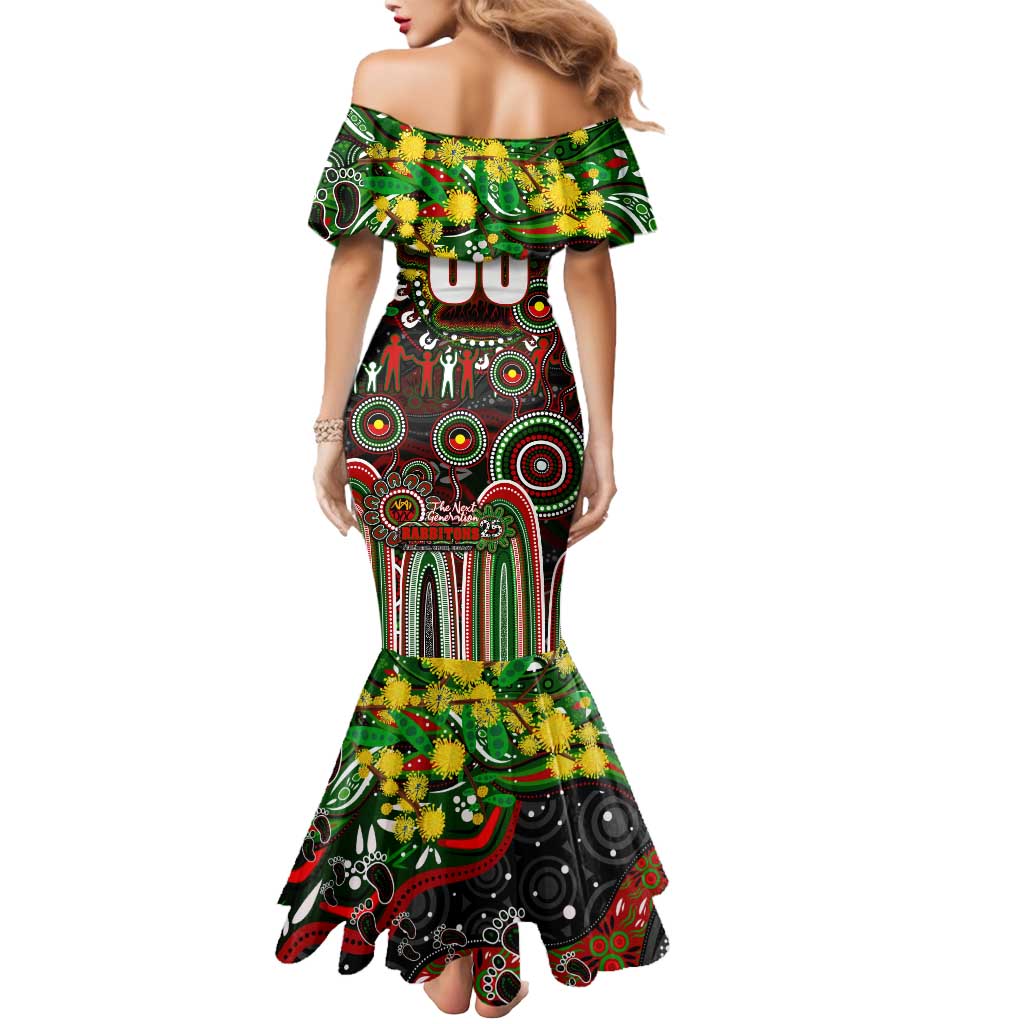 Personalised NAIDOC Week 2025 Rabbitohs Rugby Mermaid Dress Aboriginal Dot Painting