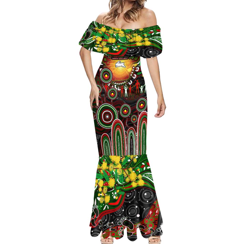 Personalised NAIDOC Week 2025 Rabbitohs Rugby Mermaid Dress Aboriginal Dot Painting