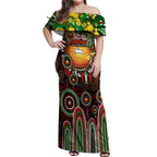 Personalised NAIDOC Week 2025 Rabbitohs Rugby Off Shoulder Maxi Dress Aboriginal Dot Painting