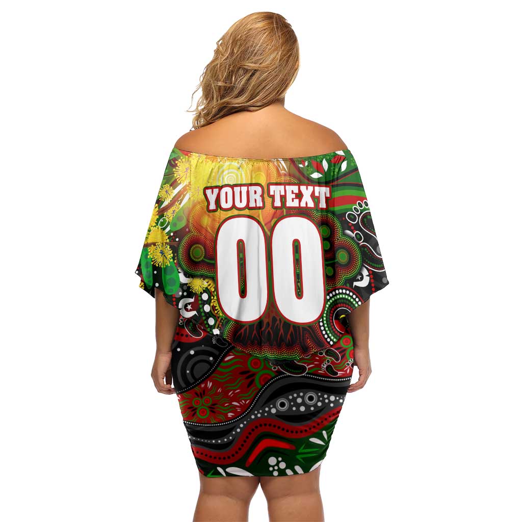 Personalised NAIDOC Week 2025 Rabbitohs Rugby Off Shoulder Short Dress Aboriginal Dot Painting