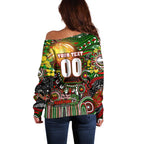 Personalised NAIDOC Week 2025 Rabbitohs Rugby Off Shoulder Sweater Aboriginal Dot Painting
