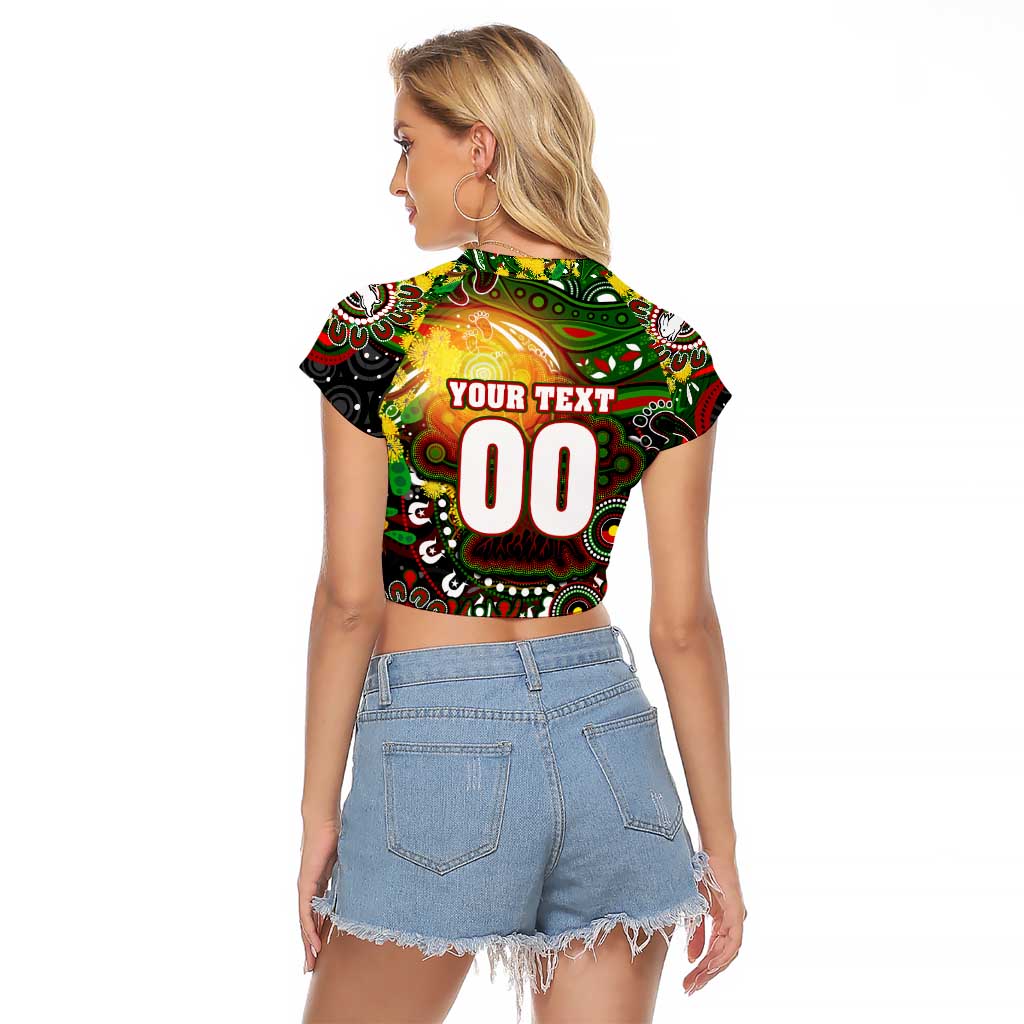 Personalised NAIDOC Week 2025 Rabbitohs Rugby Raglan Cropped T Shirt Aboriginal Dot Painting