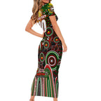 Personalised NAIDOC Week 2025 Rabbitohs Rugby Short Sleeve Bodycon Dress Aboriginal Dot Painting
