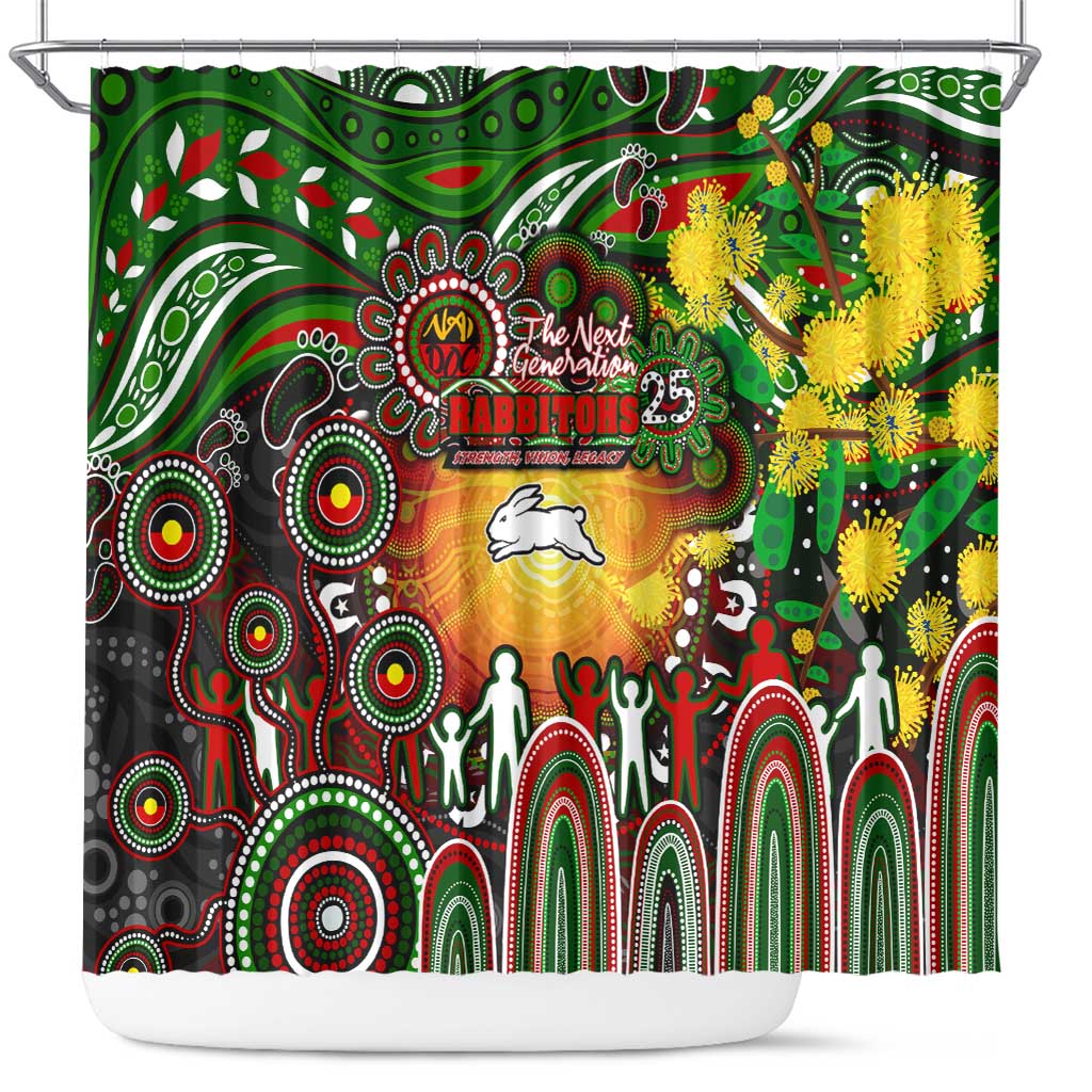 NAIDOC Week 2025 Rabbitohs Rugby Shower Curtain Aboriginal Dot Painting