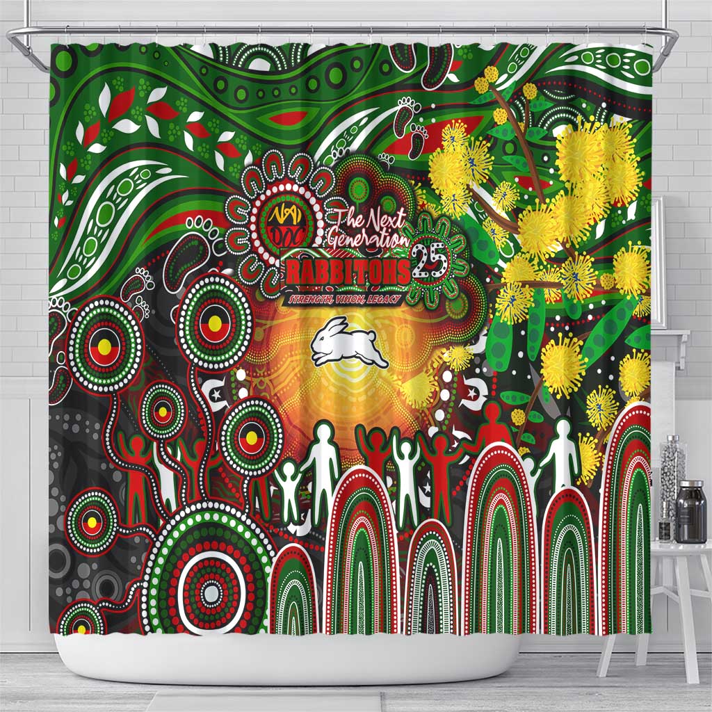 NAIDOC Week 2025 Rabbitohs Rugby Shower Curtain Aboriginal Dot Painting