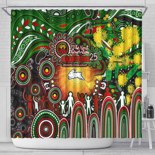 NAIDOC Week 2025 Rabbitohs Rugby Shower Curtain Aboriginal Dot Painting