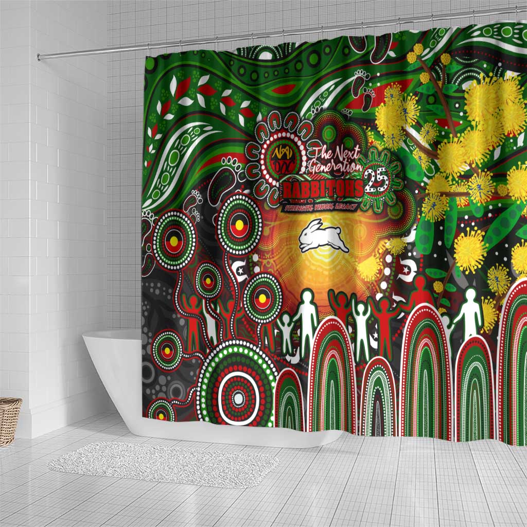 NAIDOC Week 2025 Rabbitohs Rugby Shower Curtain Aboriginal Dot Painting