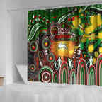 NAIDOC Week 2025 Rabbitohs Rugby Shower Curtain Aboriginal Dot Painting