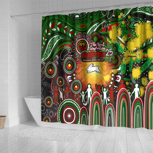 NAIDOC Week 2025 Rabbitohs Rugby Shower Curtain Aboriginal Dot Painting