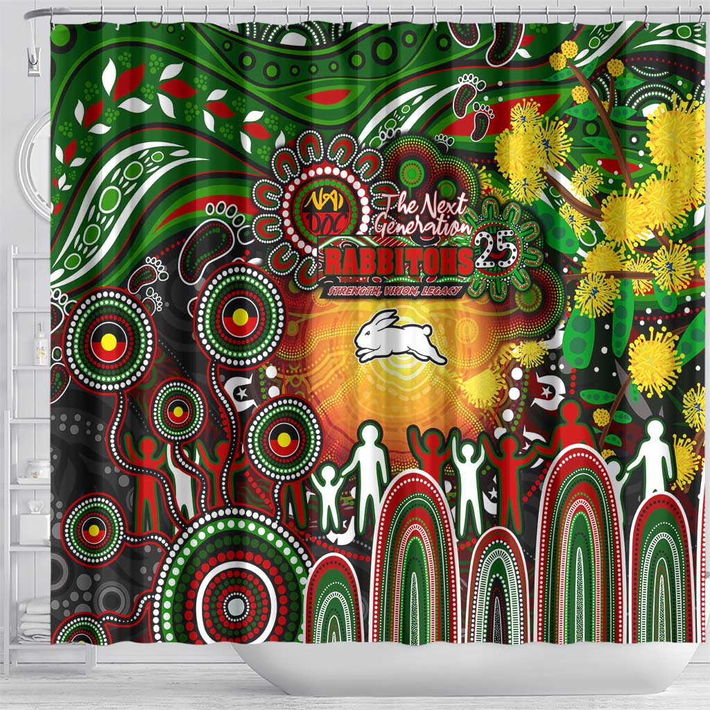 NAIDOC Week 2025 Rabbitohs Rugby Shower Curtain Aboriginal Dot Painting