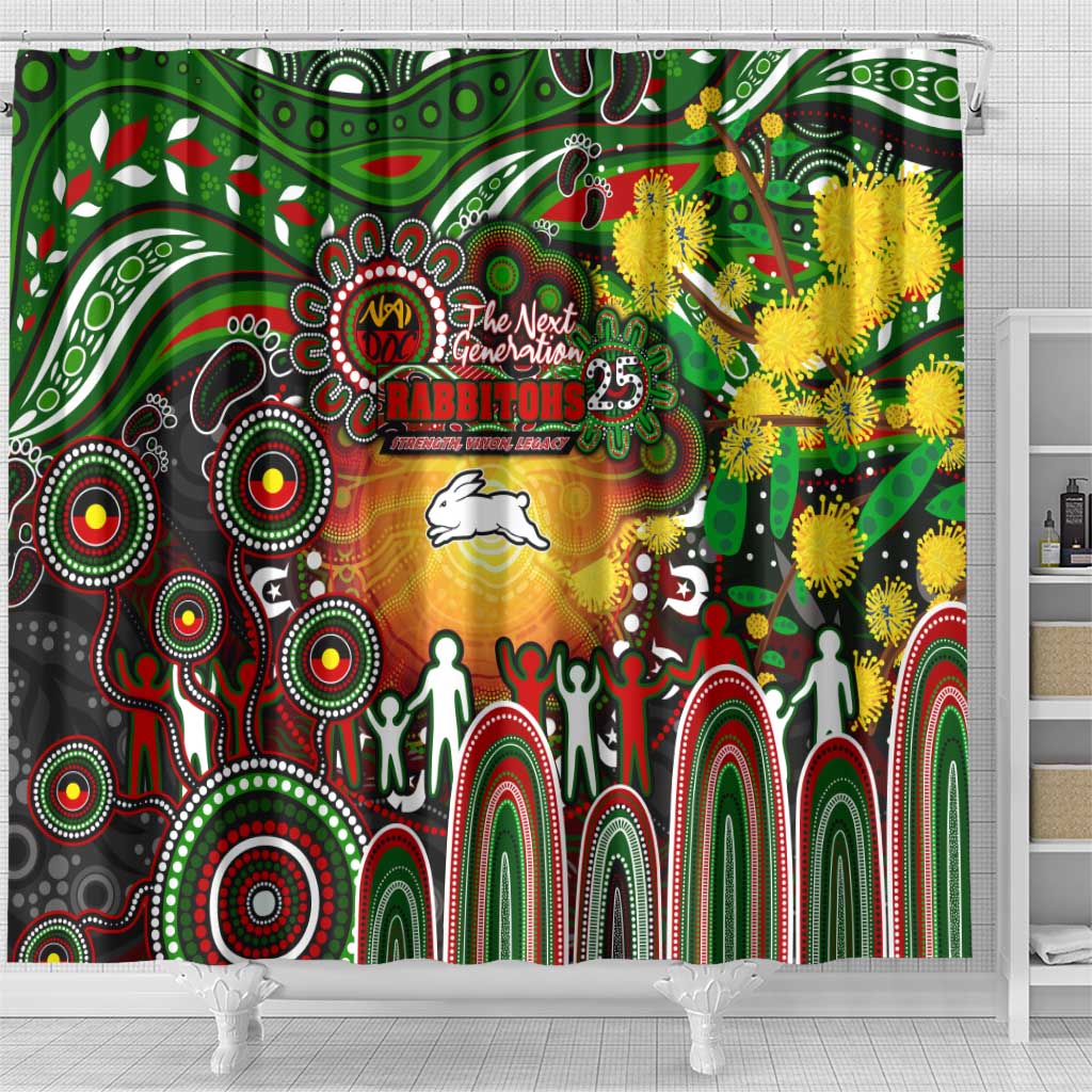 NAIDOC Week 2025 Rabbitohs Rugby Shower Curtain Aboriginal Dot Painting