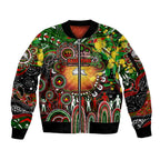 Personalised NAIDOC Week 2025 Rabbitohs Rugby Sleeve Zip Bomber Jacket Aboriginal Dot Painting