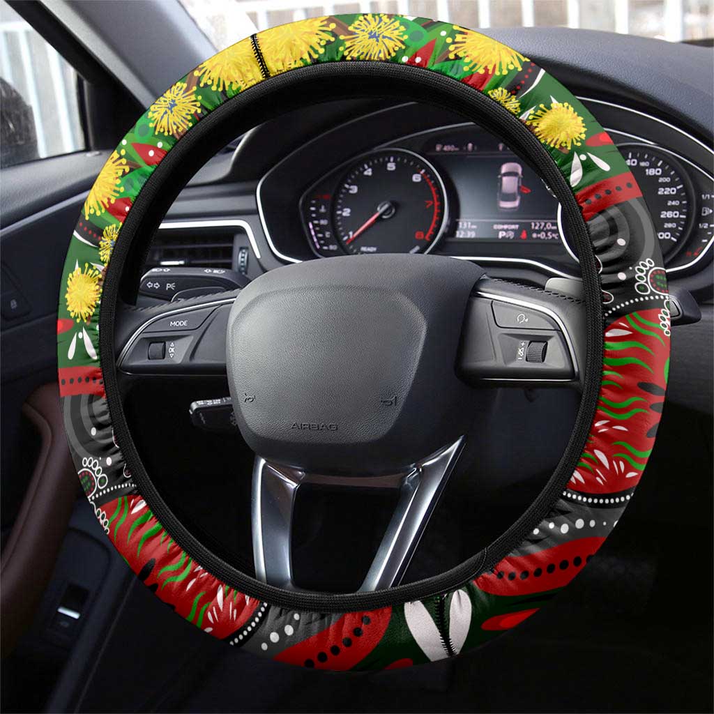 NAIDOC Week 2025 Rabbitohs Rugby Steering Wheel Cover Aboriginal Dot Painting