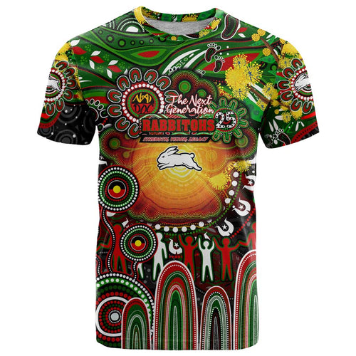 Personalised NAIDOC Week 2025 Rabbitohs Rugby T Shirt Aboriginal Dot Painting