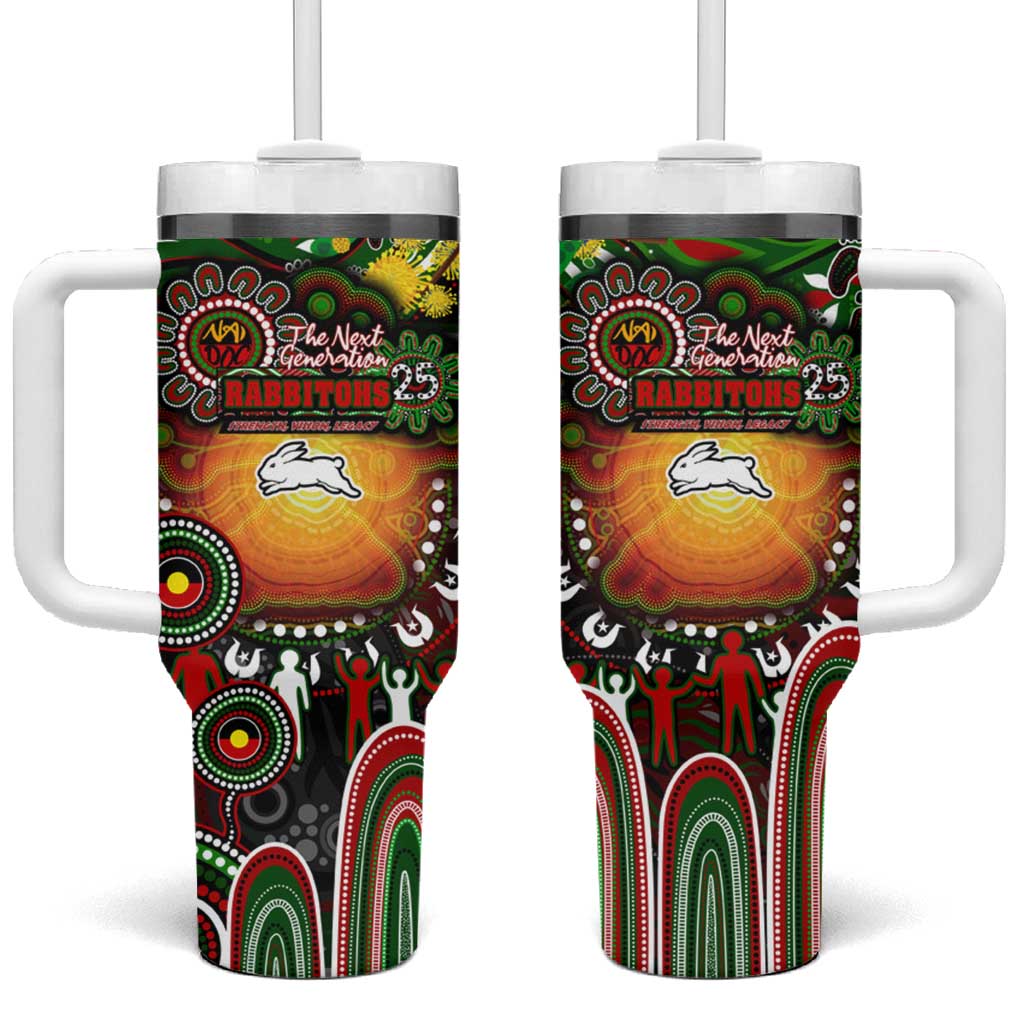 NAIDOC Week 2025 Rabbitohs Rugby Tumbler With Handle Aboriginal Dot Painting