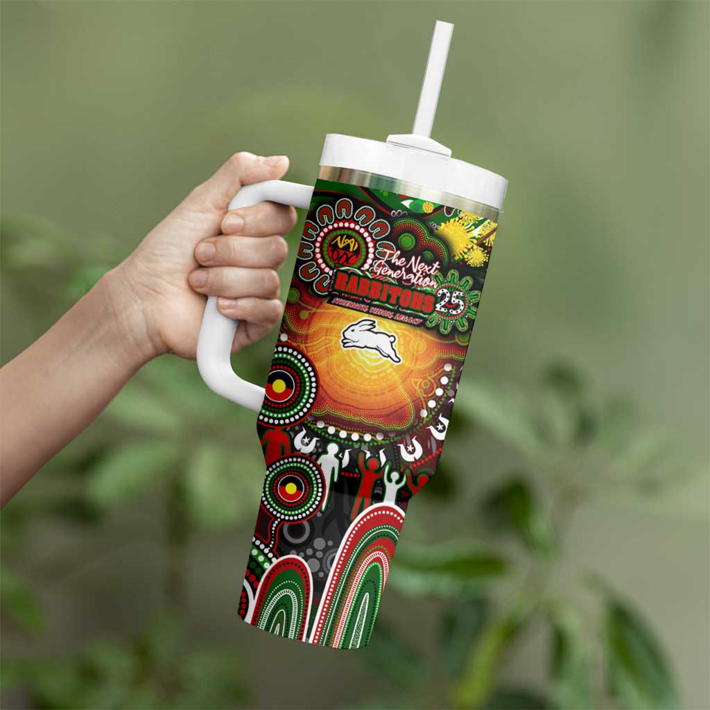 NAIDOC Week 2025 Rabbitohs Rugby Tumbler With Handle Aboriginal Dot Painting