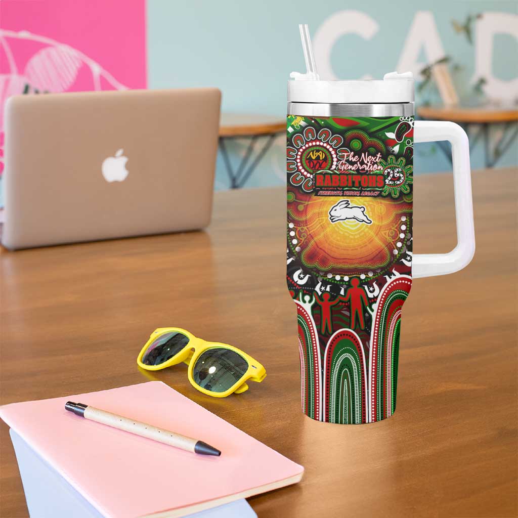 NAIDOC Week 2025 Rabbitohs Rugby Tumbler With Handle Aboriginal Dot Painting